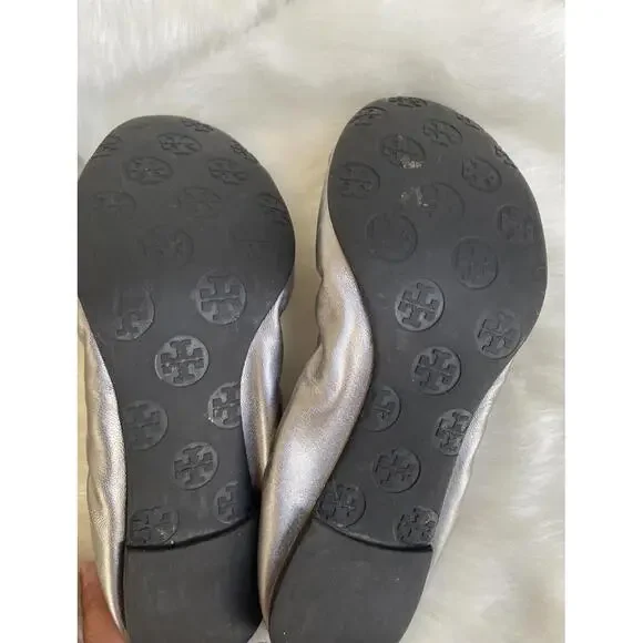 Tory Burch Metallic Silver Flats with Tassel Detail Size 9 - Picture 3 of 8